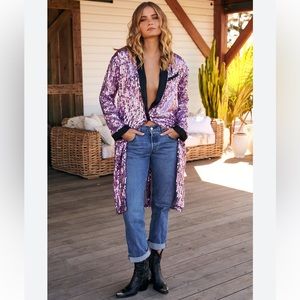 NWT Free People Purple Ella Sequin Duster
